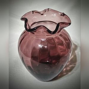 Vintage Hand Blown Amethyst Vase with Ruffled Rim